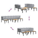 5 Piece Garden Sofa Set with Cushions Black Powder-coated Steel - 45-Degree Angle