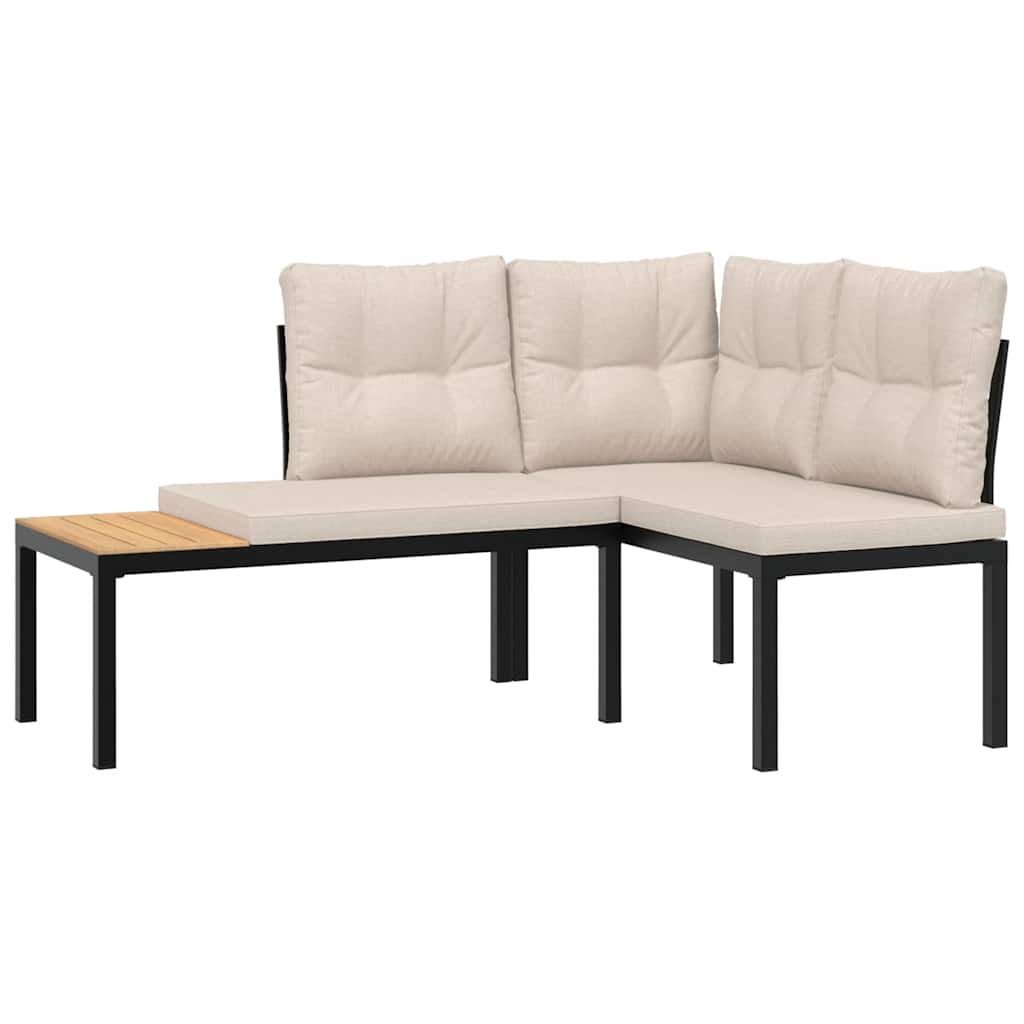 4 Piece Garden Sofa Set with Cushions Black Powder-coated Steel