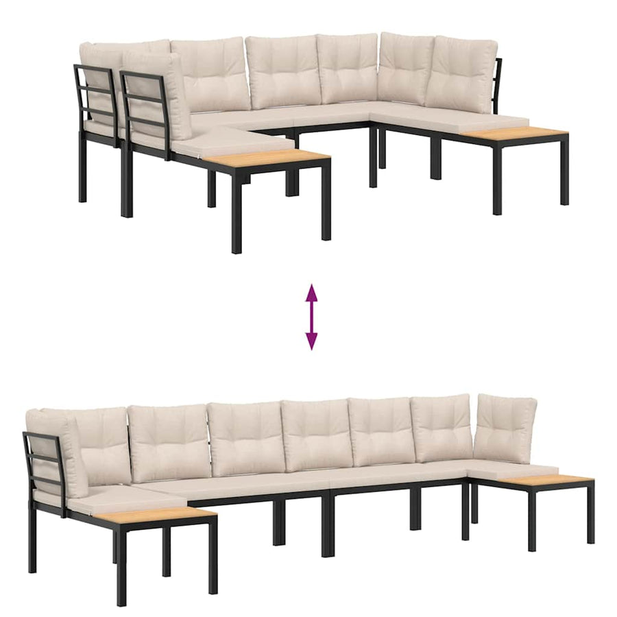 4 Piece Garden Sofa Set with Cushions Black Powder-coated Steel