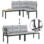 4 Piece Garden Sofa Set with Cushions Black Powder-coated Steel