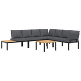 5 Piece Garden Sofa Set with Cushions Black Aluminium - Front View