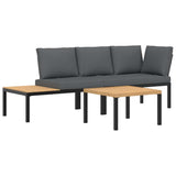 3 Piece Garden Sofa Set with Cushions Black Aluminium - Front View