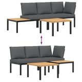 3 Piece Garden Sofa Set with Cushions Black Aluminium - Rear View