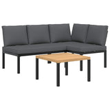 3 Piece Garden Sofa Set with Cushions Black Aluminium - Front View