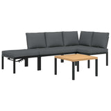 4 Piece Garden Sofa Set with Cushions Black Aluminium - Front View