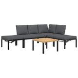 5 Piece Garden Sofa Set with Cushions Black Aluminium - Front View