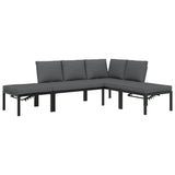 4 Piece Garden Sofa Set with Cushions Black Aluminium - Front View