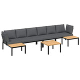 5 Piece Garden Sofa Set with Cushions Black Aluminium - Front View