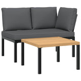 2 Piece Garden Sofa Set with Cushions Black Aluminium - Front View