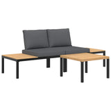 3 Piece Garden Sofa Set with Cushions Black Aluminium - Front View
