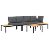4 Piece Garden Sofa Set with Cushions Black Aluminium - Front View