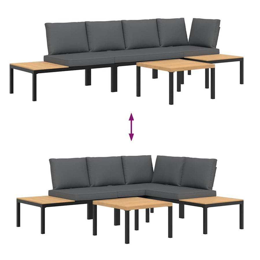 4 Piece Garden Sofa Set with Cushions Black Aluminium