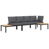 3 Piece Garden Sofa Set with Cushions Black Aluminium - Front View