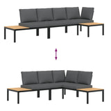 3 Piece Garden Sofa Set with Cushions Black Aluminium - 45-Degree Angle