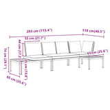 3 Piece Garden Sofa Set with Cushions Black Aluminium - Low Angle