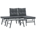 3 Piece Garden Bench Set with Cushions Black