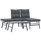 3 Piece Garden Bench Set with Cushions Black Powder-coated Steel - Front View