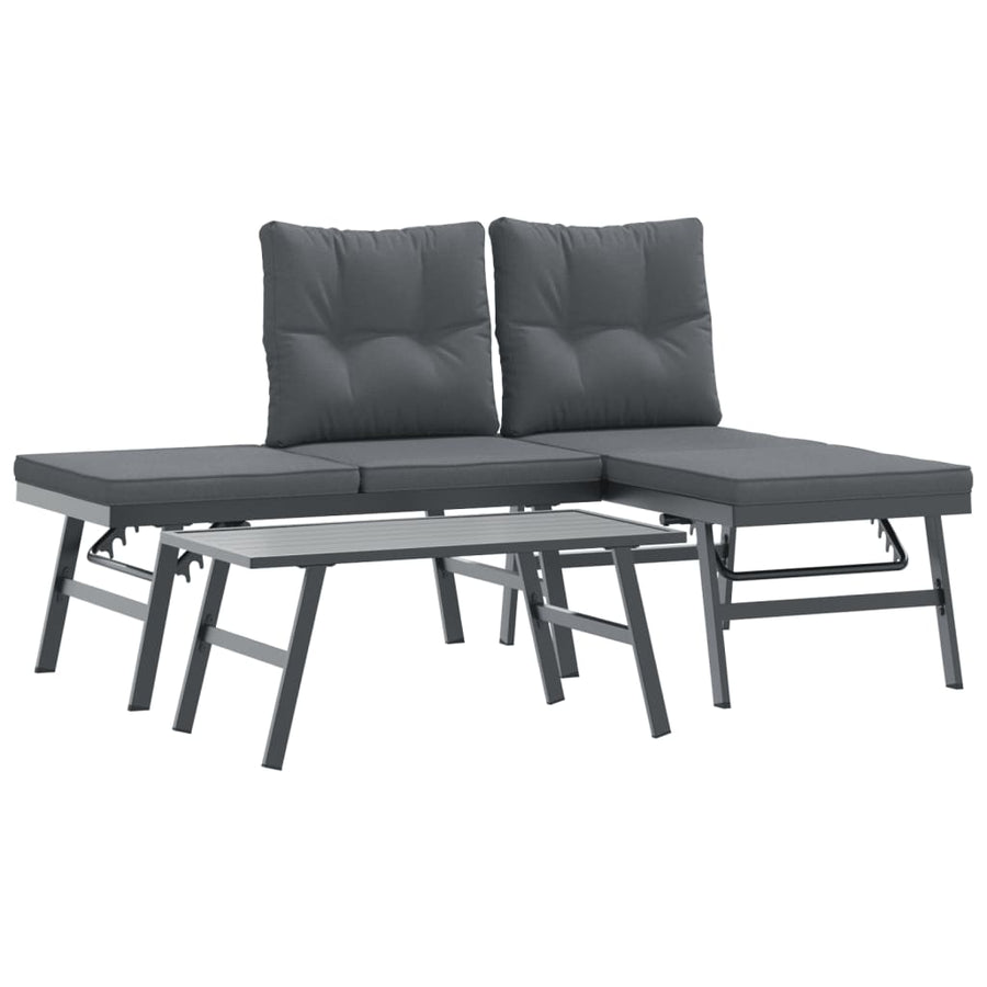 3 Piece Garden Bench Set with Cushions Black