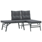 3 Piece Garden Bench Set with Cushions Black Powder-coated Steel - Side View