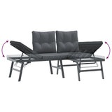 3 Piece Garden Bench Set with Cushions Black Powder-coated Steel - 45-Degree Angle