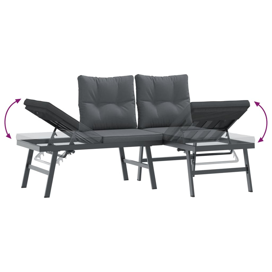 3 Piece Garden Bench Set with Cushions Black