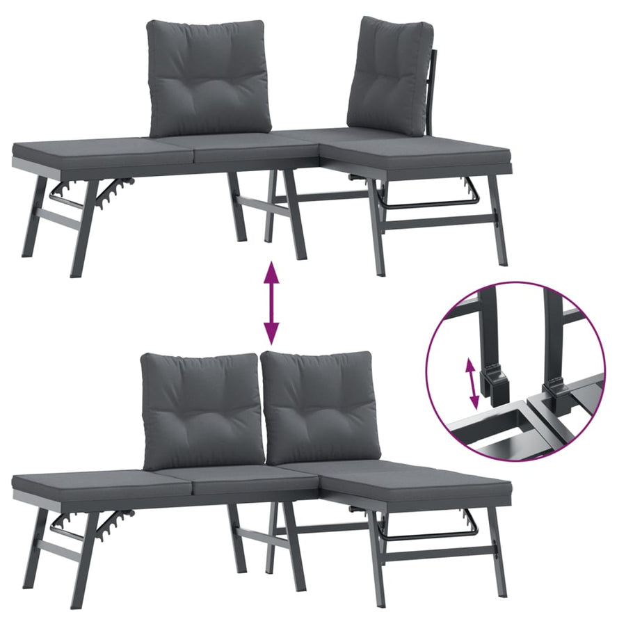 3 Piece Garden Bench Set with Cushions Black