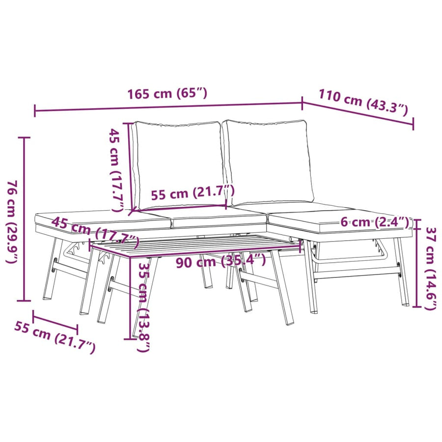 3 Piece Garden Bench Set with Cushions Black