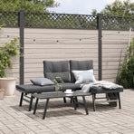 3 Piece Garden Bench Set with Cushions Black