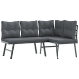 3 Piece Garden Bench Set with Cushions Black Powder-coated Steel - Side View