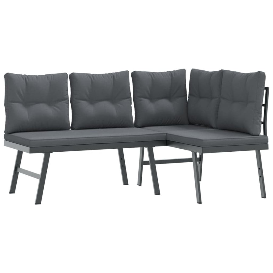 3 Piece Garden Bench Set with Cushions Black