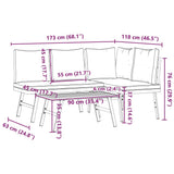 3 Piece Garden Bench Set with Cushions Black Powder-coated Steel