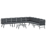 5 Piece Garden Bench Set with Cushions Black Powder-coated Steel - Front View