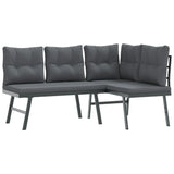 5 Piece Garden Bench Set with Cushions Black Powder-coated Steel - Side View