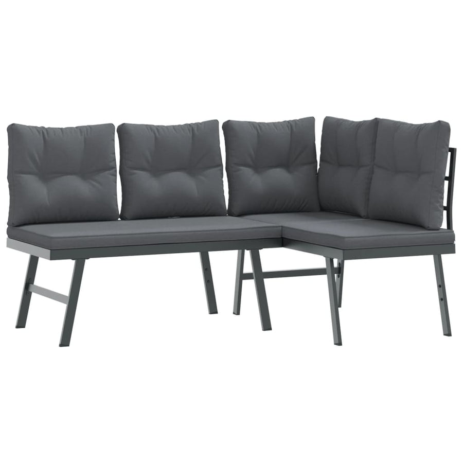 5 Piece Garden Bench Set with Cushions Black