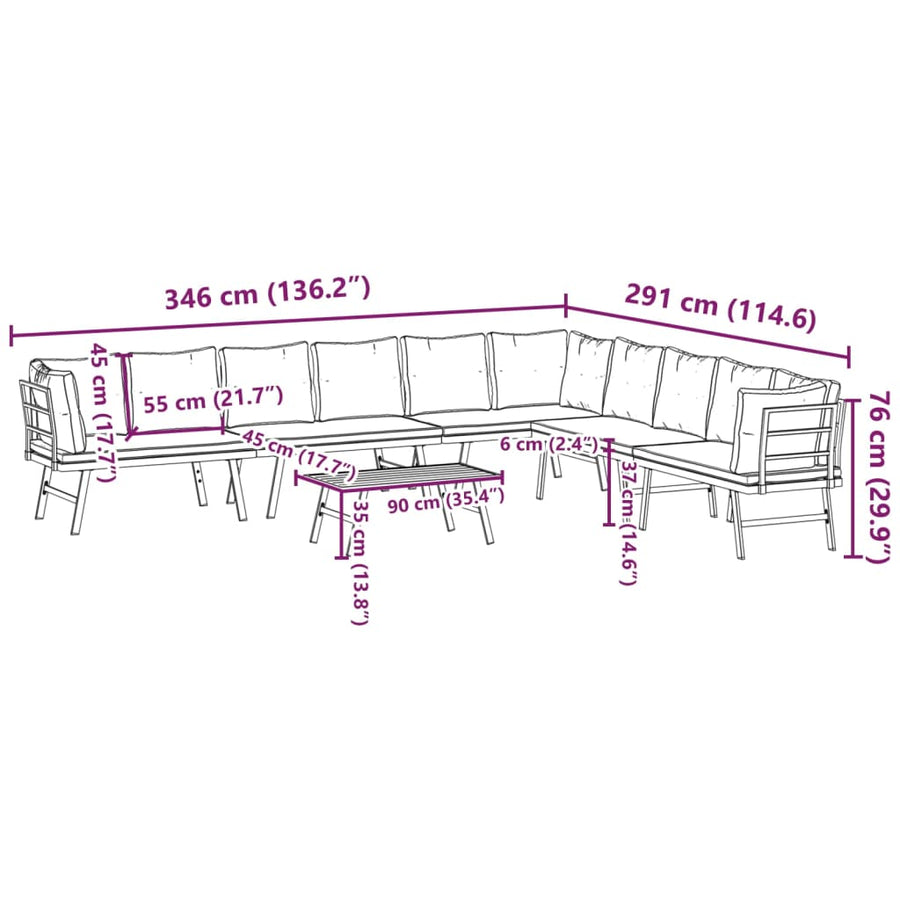 5 Piece Garden Bench Set with Cushions Black