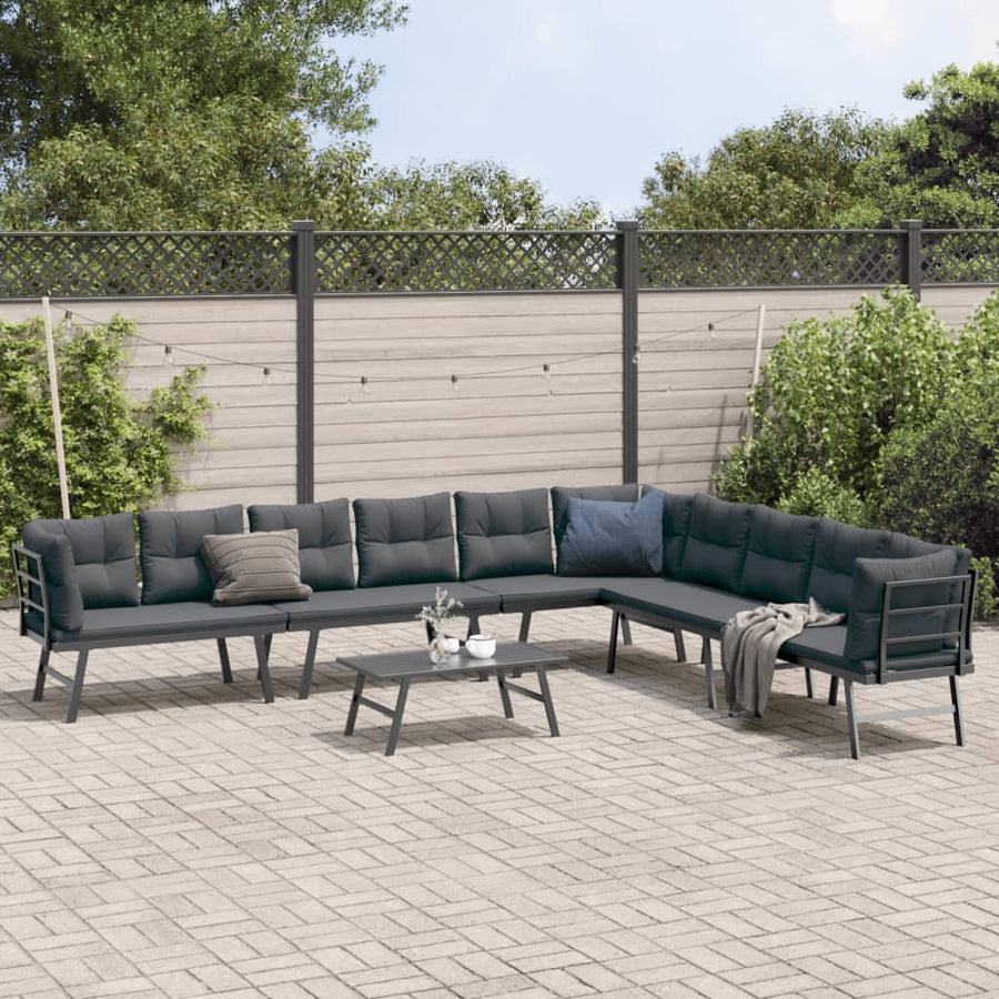 5 Piece Garden Bench Set with Cushions Black