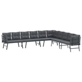 4 Piece Garden Benches with Cushions Black Powder-coated Steel - Front View