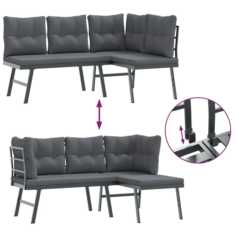 4 Piece Garden Benches with Cushions Black Powder-coated Steel
