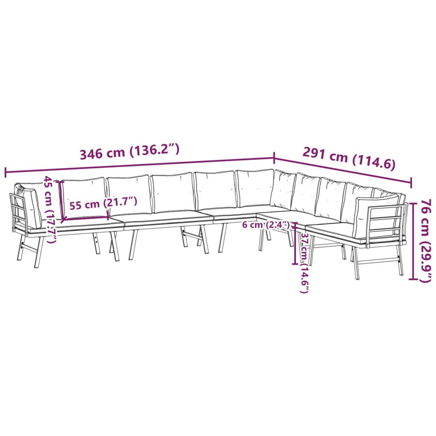4 Piece Garden Benches with Cushions Black Powder-coated Steel