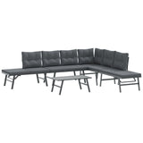 5 Piece Garden Bench Set with Cushions Black Powder-coated Steel - Front View