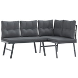 5 Piece Garden Bench Set with Cushions Black Powder-coated Steel - Side View