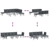 5 Piece Garden Bench Set with Cushions Black Powder-coated Steel - Low Angle
