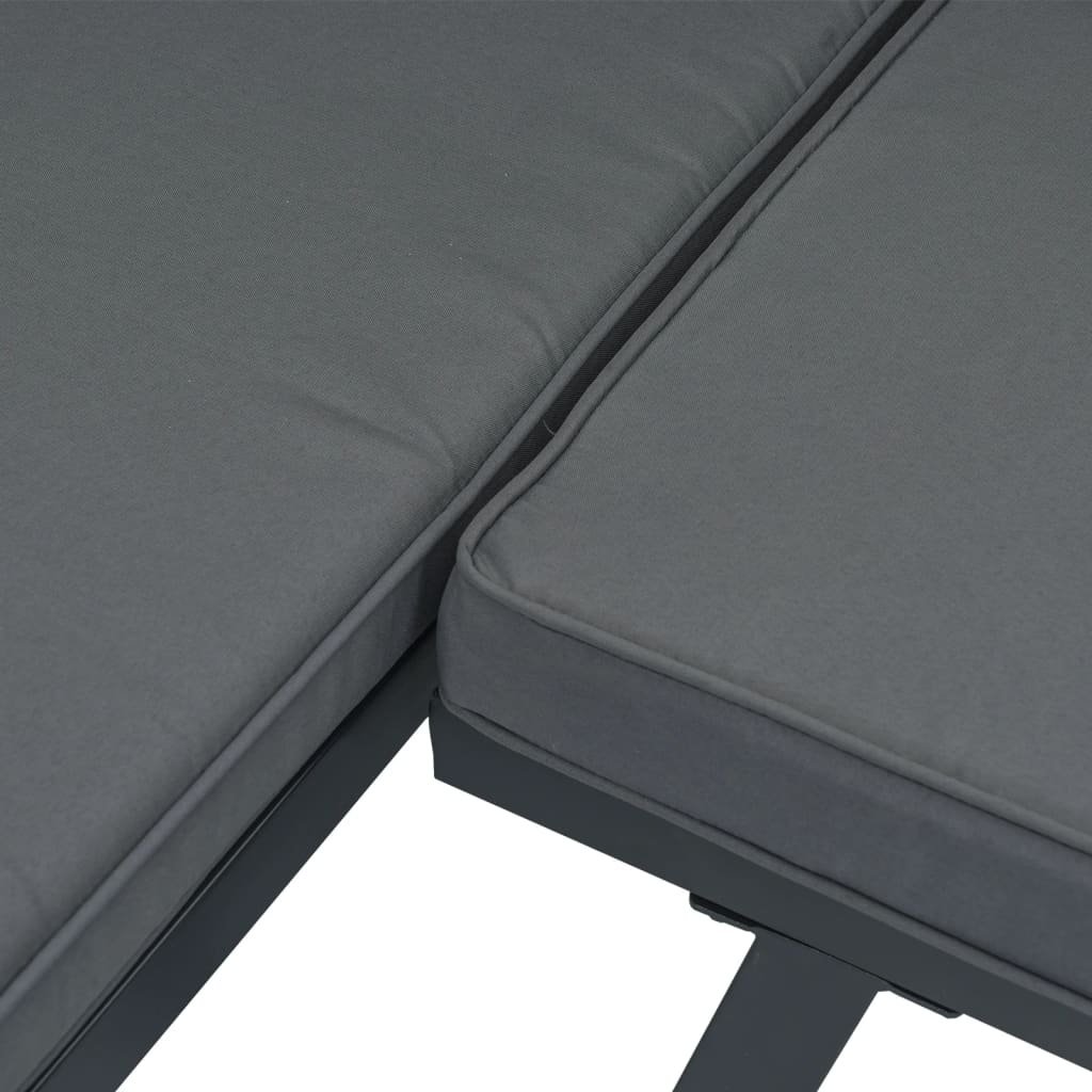 5 Piece Garden Bench Set with Cushions Black Powder-coated Steel