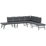 4 Piece Garden Benches with Cushions Black Powder-coated Steel - Front View