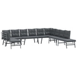 7 Piece Garden Bench Set with Cushions Black Powder-coated Steel - Front View