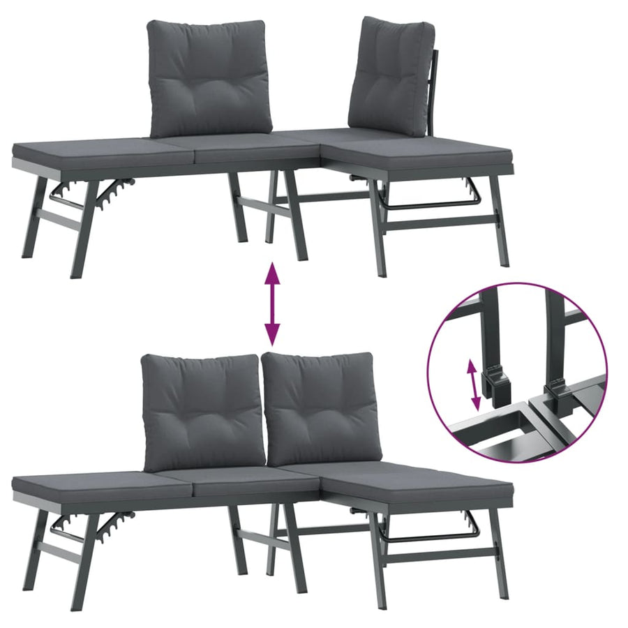 7 Piece Garden Bench Set with Cushions Black