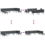 7 Piece Garden Bench Set with Cushions Black Powder-coated Steel