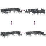 7 Piece Garden Bench Set with Cushions Black Powder-coated Steel - Low Angle