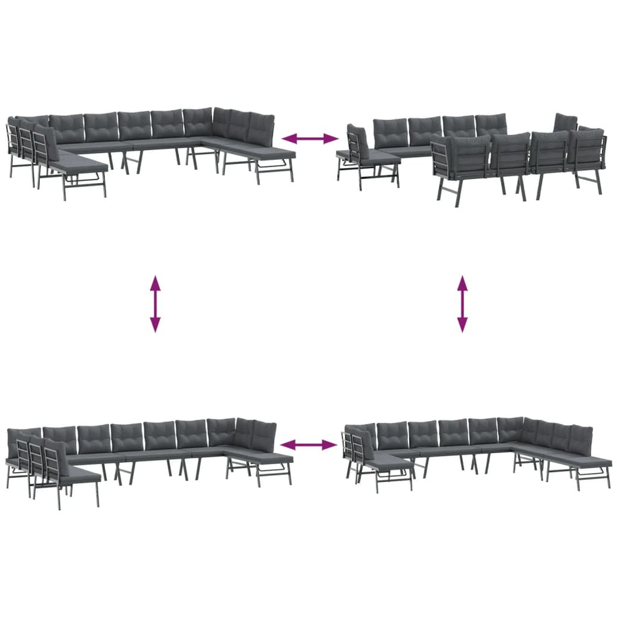 7 Piece Garden Bench Set with Cushions Black