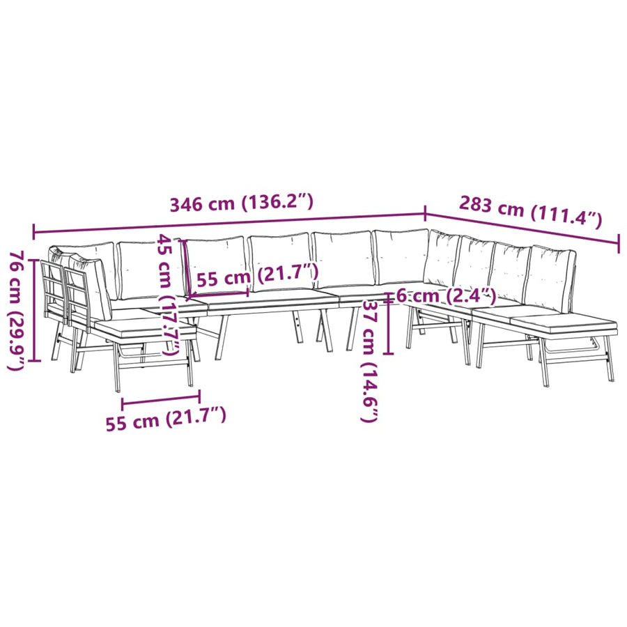 7 Piece Garden Bench Set with Cushions Black